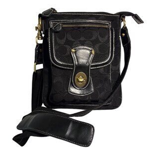 Coach Black Signature Crossbody Canvas Shoulder Bag Hippie Turnlock Monogram